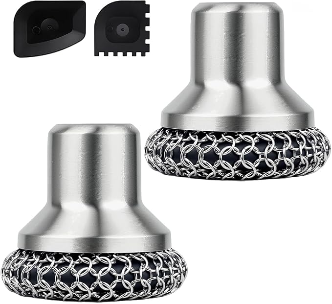 Cast Iron Scrubber and Scraper, 316 Chain Mail Scrubber for Cleaning Dishes, Stock Pots,Black, 1 Count ((Large Chain Mail,2pcs))