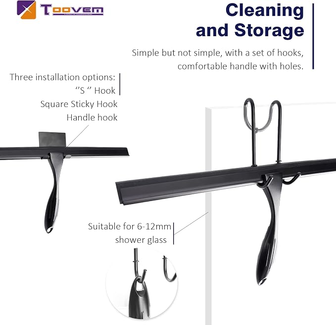 14'' Shower Squeegee, TOOVEM Squeegee for Shower Glass Door for Glass Doors, Windows, Bathroom, Car Windshield, Black
