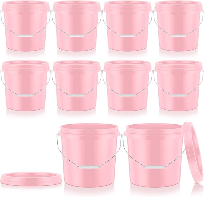Tioncy 10 Pcs 2 Gallon Plastic Bucket with Lid Heavy Duty 2 Gallon Bucket Pail with Lid Handle for Storage Container Home Household Cleaning (Light Pink)