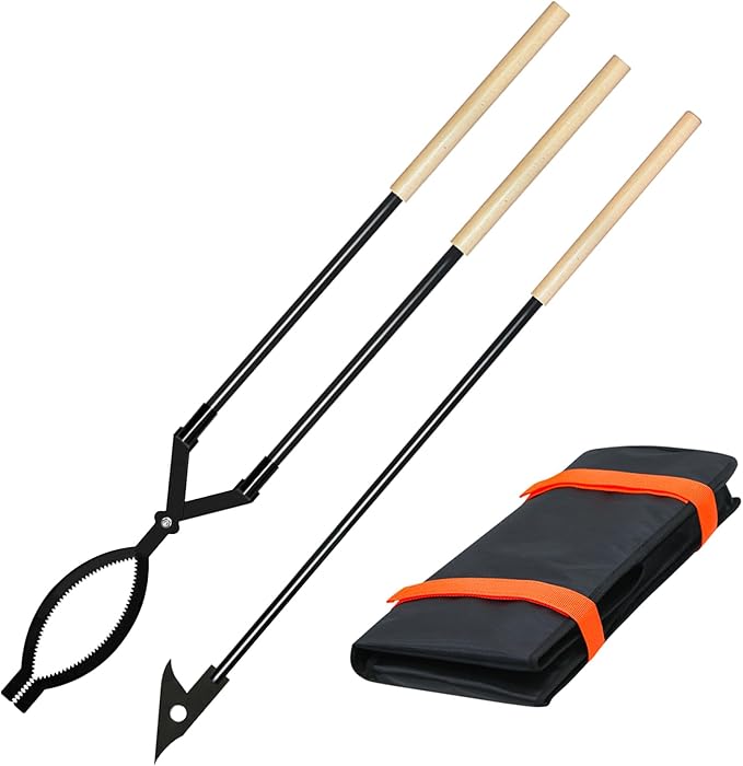 42 Inch Detachable Fire Tongs and Poker Set with Carrying Bag | Heavy Duty Fire Pit Tools, Log Grabber for Indoor Outdoor Use, Perfect for Fireplace, Fire Pit, Campfire, Wood Burning Stove
