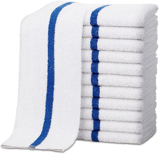 ZUPERIA Bar Mop Towels - 24 Pack (16"x19") - 100% Cotton High Absorbency Kitchen Towels – Reusable Dish Cloths, Quick-Dry Rags with Blue Stripe – Ideal for Restaurants, Cooks, Bartenders & Homes