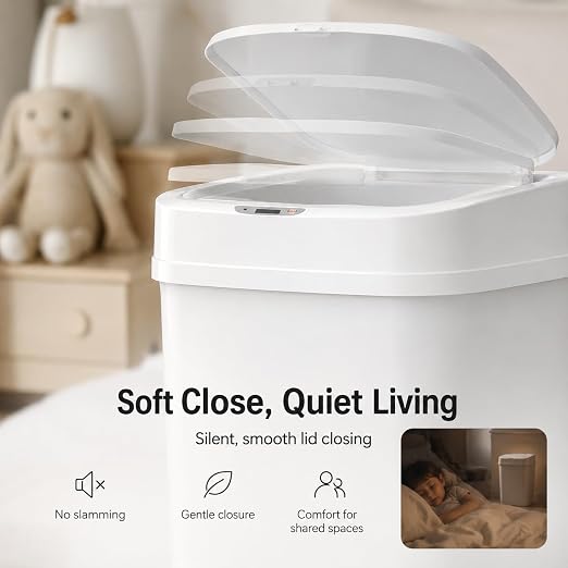 DZT-12-5S Smart Motion Sensor Trash Can 10.3 * 7.8 * 14.1inch | 0.3s Fast Opening, Auto Close & Touch-Free Operation for Home and Office (White)