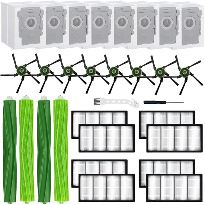 Replacement Parts Kit Compatible with iRobot Roomba s9 (9150) s9+ s9 Plus (9550) s Series Vacuum Cleaner,2 Set of Multi-Surface Rubber Brushes,8 Side Brushes,8 Filters,8 Dust Bags