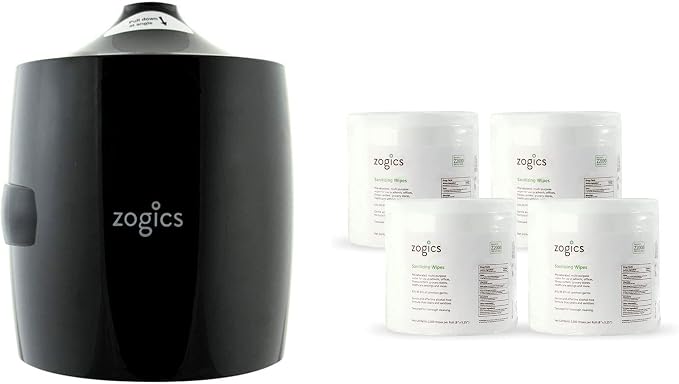 Zogics Sanitizing Wipes and Wall Mounted Dispenser – No-Touch Wipes Dispenser, Mounts Easily to Wall for Quick Access to Sanitizing Wet Wipes (4 Pack Sanitizing Wipes included)