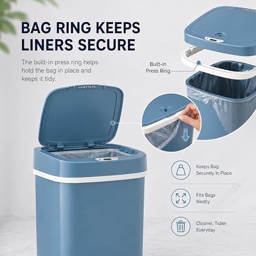 DZT-12-5S Smart Motion Sensor Trash Can 10.3 * 7.8 * 14.1inch | 0.3s Fast Opening, Auto Close & Touch-Free Operation for Home and Office (Blue)