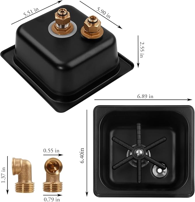 YBB Cup Washing Machine Rinser Pitcher, Black Glass Cleaning Rinser for Bar Cafe Pan Dimensions Rinser (6.9" x 6.4" x 2.6")