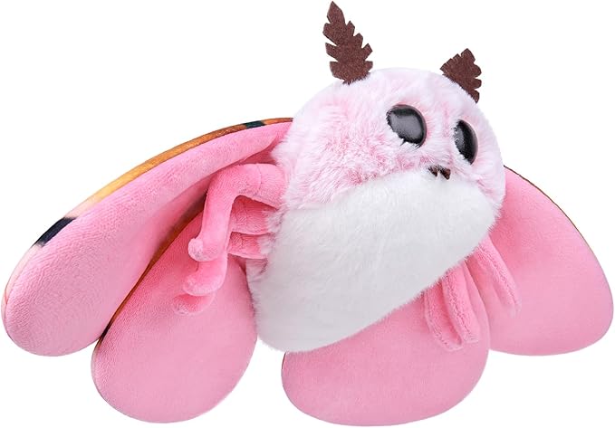 Cute Rosy Maple Moth Plush Toy, Rosy Maple Moth Stuffed Animals 11in, Handmade Pink Big Mothman Insect Plushie Model Toy, Unique Plush Gift Collection for Kids