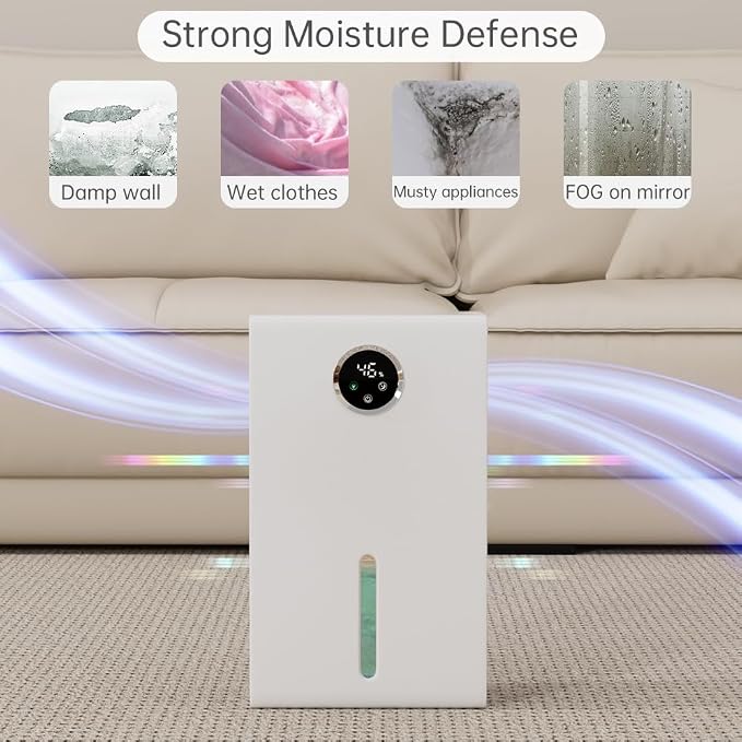Dehumidifier for Home 1000 sq.ft Auto Shut Off Energy Saving & Quiet Design w/ 95 OZ Water Tank w/ 7 Colors LED Light w/Touch Screen Humidity Display Portable for Bedroom Bathroom Basement