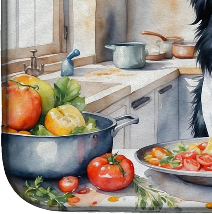 Caroline's Treasures DAC6212DDM Border Collie The Chef Dish Drying Mat Absorbent Dish Drying Mat Pad for Kitchen Counter Dish Drainer Mat for Countertop, 14 x 21", Multicolor