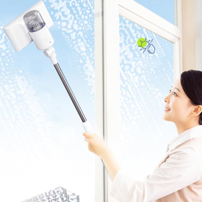 Electric Glass Vacuum Cleaner, Electric Window Vacuum Cordless Handheld Window Cleaner with 180 Degree Adjustable & Telescopic Pole USB Rechargeable Glass Tool Set