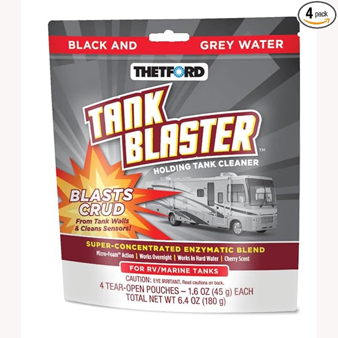 Thetford Tank Blaster - Level Sensor Cleaner - Black & Grey Waste Water Holding Tanks & Portable Tanks Cleaner - 4 x 1.6 oz Packets Thetford - 96527,White