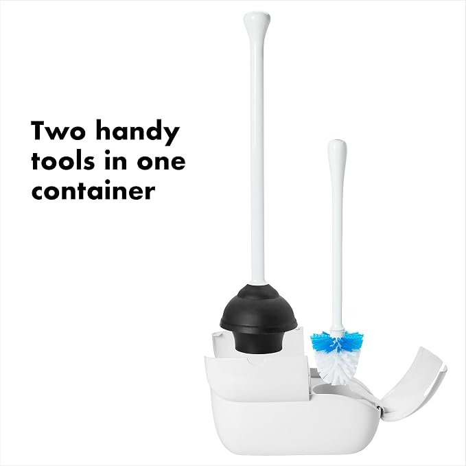 OXO Good Grips Set Toilet Brush & Plunger Combo, White & Good Grips Toilet Brush Replacement Head