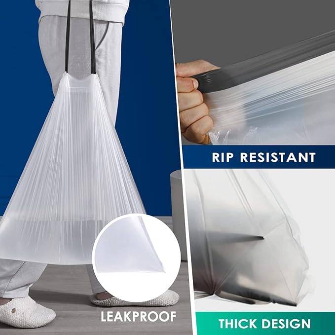 10 Gallon (fit 30-35 Liter) 200 Counts Drawstring Trash Bags, Medium Large Kitchen Garbage Bags Trash Can Liners for Home, Office, Light Residential Waste Outdoor Lawn Bags, White
