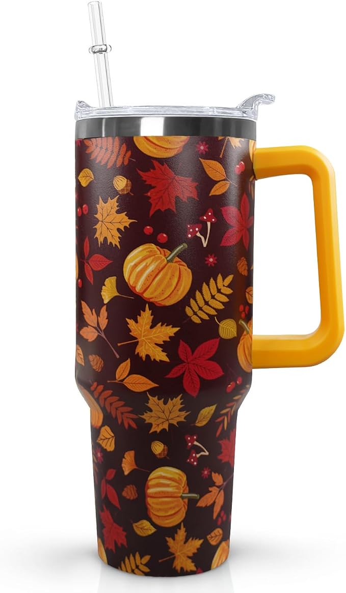 Ceovfoi 40 oz Fall Pumpkin Tumbler Insulated Stainless Tumbler, Autumn Travel Coffee Cup Water Bottle, Thanksgiving