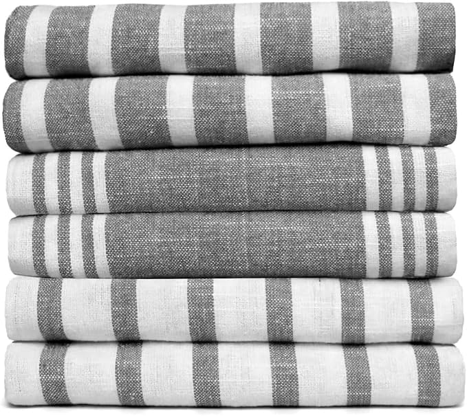 Pack of 6 Cotton Kitchen Towels Set, Dish Towels, Cleaning Rags, Kitchen Dish Cloths for Washing Dishes, Cotton Cleaning Cloths, Ultra Soft, Lightweight & Quick Dry, Slub Weave, 28" x 18" (Gray)