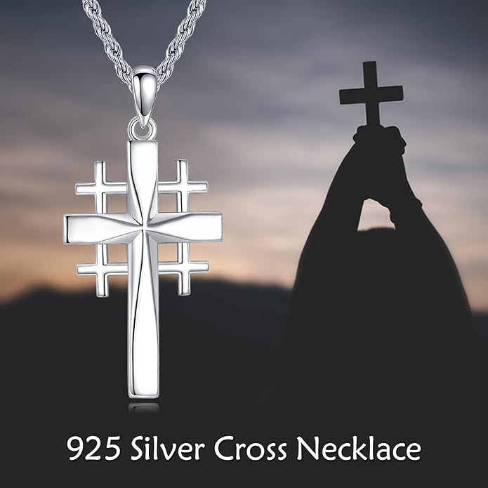 ONEFINITY Religious Cross Pendant Necklace Sterling Silver Origami Cross Pendant Gifts for Women Men Jewelry