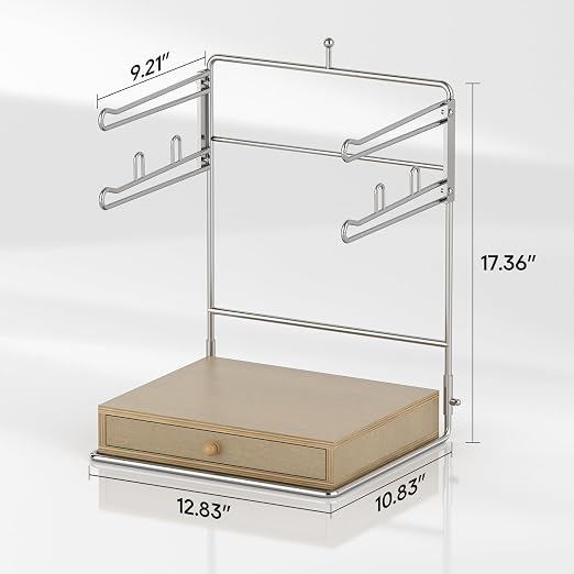 Plastic Grocery Bag Holder, Chrome T-Shirt Bag Rack, Plastic Bag Organizer with Wooden Drawers Base for Grocery Store, Supermarket, Restaurant, Business (Brown)