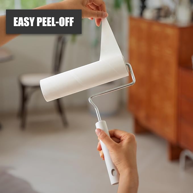 Large Lint Roller for Pet Hair Extra Sticky, 7.9-Inch Extra Wide Roller with Extendable Handle, 5 Refills, 450 Sheets & Storage Stand for Furniture, Couch, Bedding and Clothes(1 Roller+ 450 Sheets)