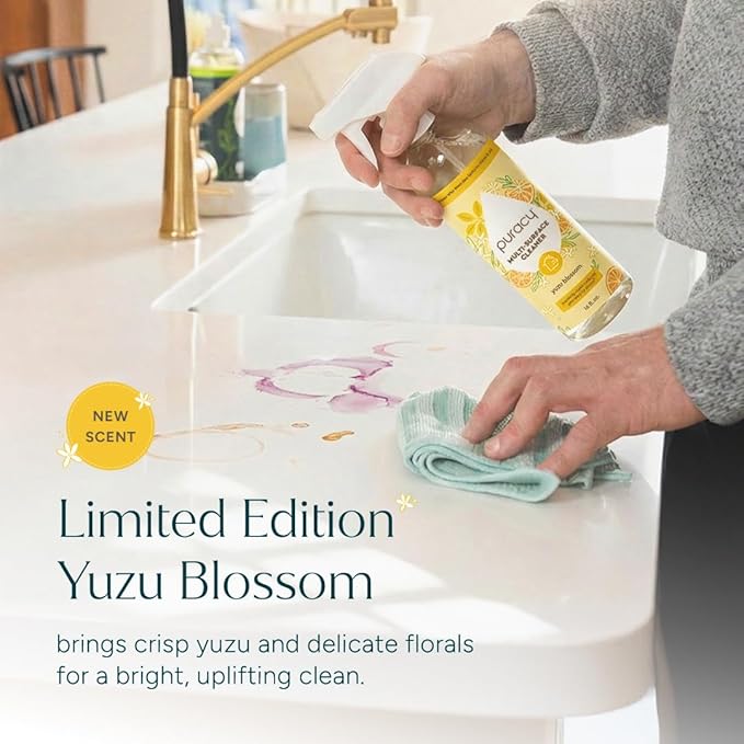 Puracy All Purpose Cleaner Spray – Plant-Powered Multi-Surface Cleaner - Surface Cleaner Solution As Seen on TikTok (Limited Edition Yuzu Blossom, 16 fl oz, 3 Pack)