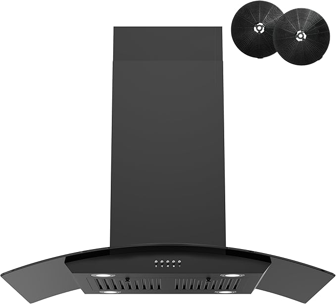 FIREGAS 36 inch Island Range Hood 700 CFM, Ducted/Ductless Convertible Stove Hood3-Speed Fan, LED Lights, Button Control Ceiling Mount Range Hood Vent for Kitchen