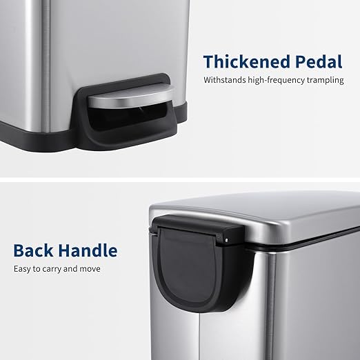 Garvee 12 Gal and 2.6 Gal Stainless Steel Trash Can Combo Set, Slim Garbage Can for Kitchen and Bathroom, Metal Trash Bin with Removable Inner Bucket & Step On Foot Pedal, Silver