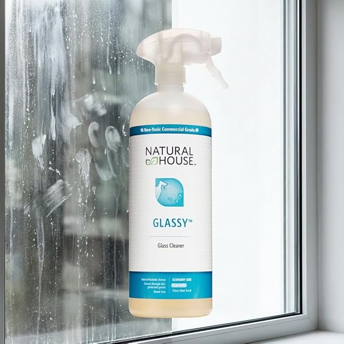 Natural House Glassy - Plant-Based Glass Cleaner Spray Refill - Streak-Free Multi-Surface Formula - Septic-Safe, Plumbing-Friendly - Citrus Mint Scent - 128 oz