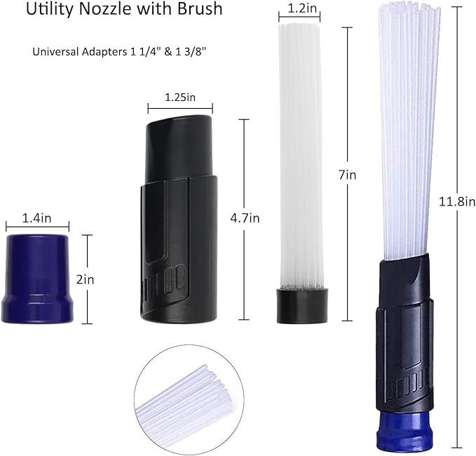 Vacuum Attachments for Shop Vac Accessories, 1 1/4" to 2 1/2" Vacuum Cleaning Accessorie Kit, 1" to 1 7/8" Vacuum Brush Attachment for Shop Vac Attachments Set of 11