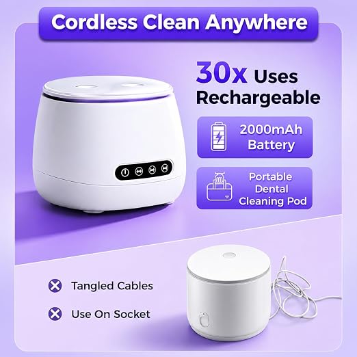 Ultrasonic Retainer Cleaner Machine, 45kHz Rechargeable Retainer Cleaner with 4 UV Lights, 200ML,Ultrasonic Cleaner for Retainers, Aligners, Mouth Guards, Night Guards & Dentures