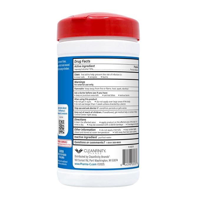 The Pharma-C Company -70% Isopropyl Alcohol Wipes [6 pack - 40ct Canisters] - Bulk IPA First Aid Antiseptic Wound Cleaner with Moisture Lock Lid. For minor cuts, scrapes, and burns.