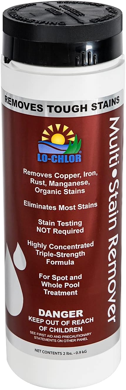 Lo-Chlor Multi-Stain Remover for Swimming Pool, Removes Iron Copper Manganese Rust Stains, Triple Strength Formula, Spot or Overall Treatment, All Pool Surface Types, 2 lb, 4 Pack