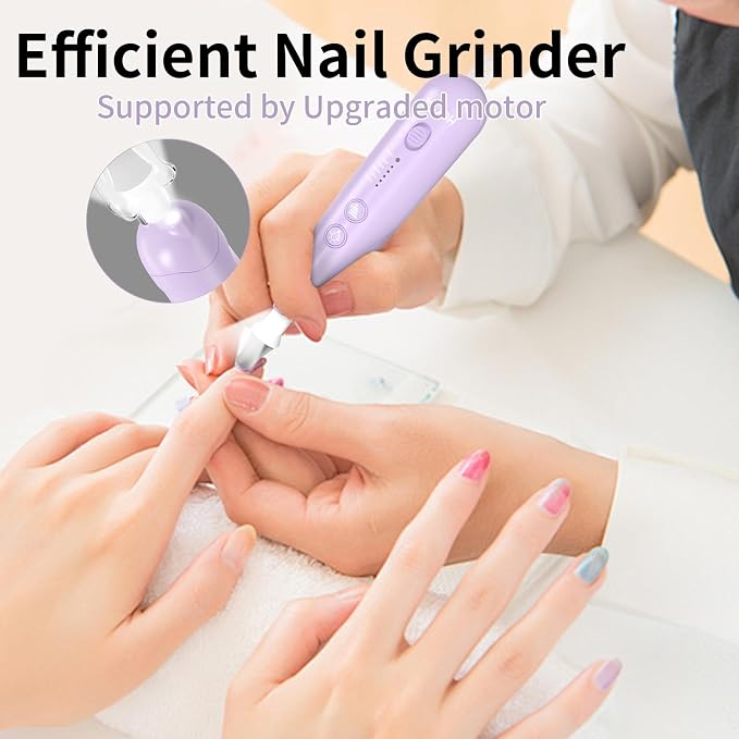 Manicure Pedicure Kit with Case, Professional Nail Grinder for Senior Thick Toenail, Cordless Electric Nail File, 5 Speeds Pedicure Tools for feet Callus Remover (Purple)