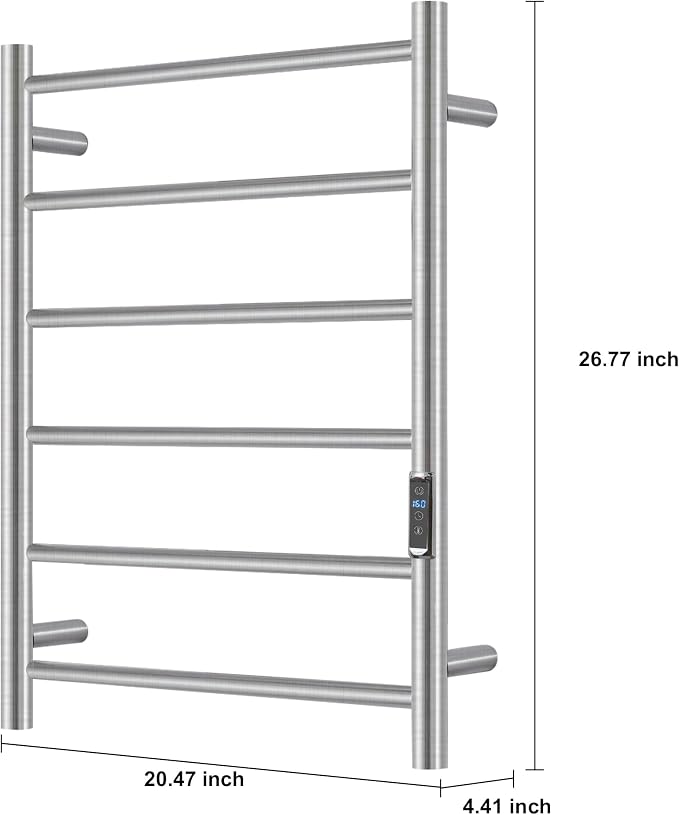 Heated Towel Racks for Bathroom, Wall Mounted Electric Towel Warmer Racks with Timer & Temperature Control, 8 Bar Stainless Steel Towel Heater for Bathroom, Brushed Silver, Plug-in