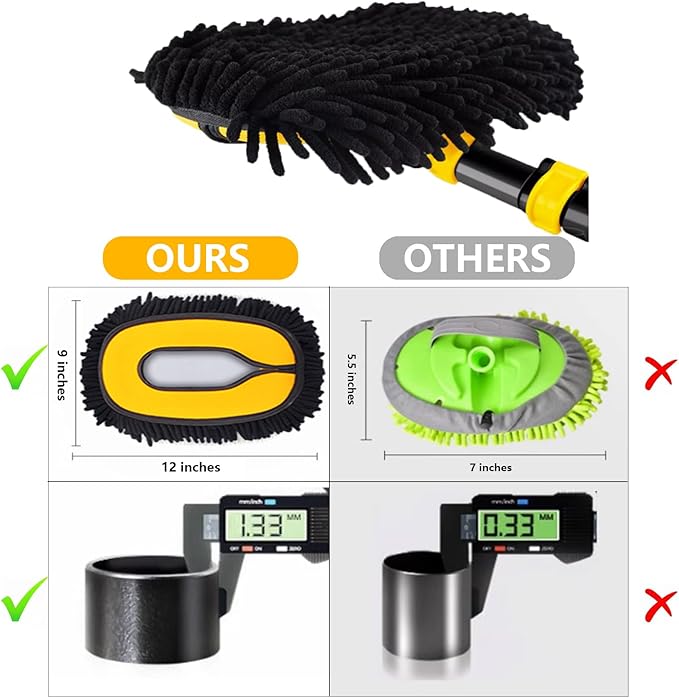 57'' Car Wash Brush with Long Handle Chenille Microfiber Car Wash Kit， Mitt Retractable Bent Pole Car Wash Brush for Cars RV Truck Boat (Ginger)