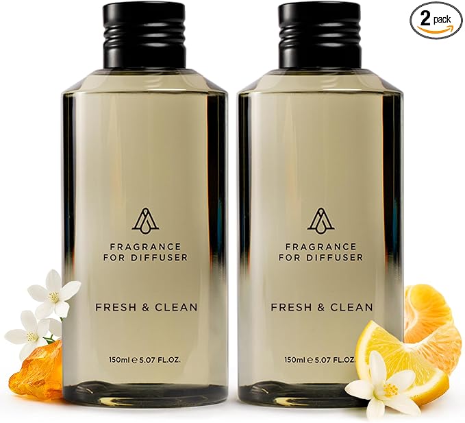 AromaPlan Scents, Clean Smelling Essential Oils, Fresh & Clean 5 Fl Oz (2 Pack)-Fresh Scent Essential Oil for Diffuser, USA Fragrance, Bigger Bottle, Bolder Aroma & Longer Lasting