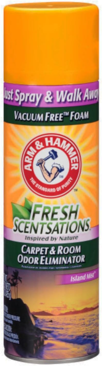 Arm & Hammer Fresh Scentsations Carpet & Room Odor Eliminator Spray, Island Mist, Vacuum-Free Foam, Just Spray and Walk Away, 15 oz (Pack of 3)