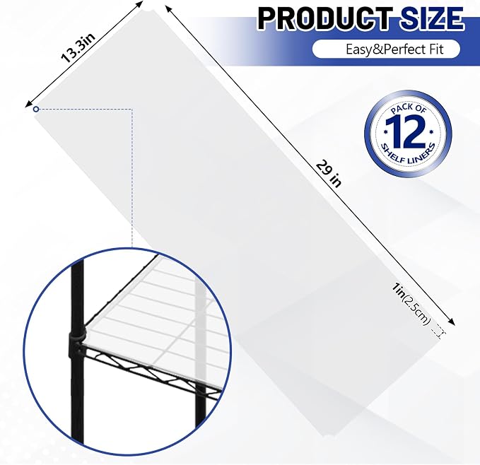 Sliner 12 Pack 14 x 30 Inch Wire Shelf Liner Clear Plastic Waterproof Liners for Organizing Metal Rack Shelves, Kitchen Cabinets, Cupboard, Pantry