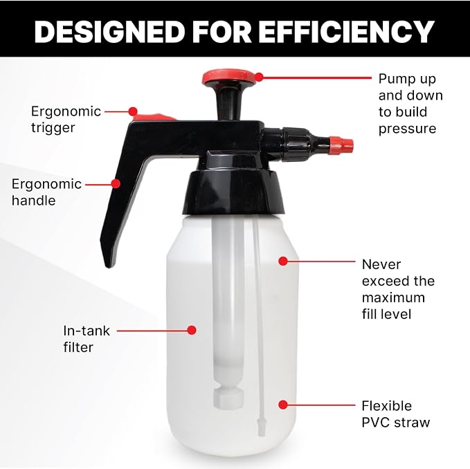 KOTA 1 L Adjustable Hand Pump Pressure Sprayer, Heavy-Duty Multipurpose Bottle for Automotive Solvents, Surface Prep & Car Detailing, Chemical-Resistant PE Construction, Adjustable Spray Pattern 6990