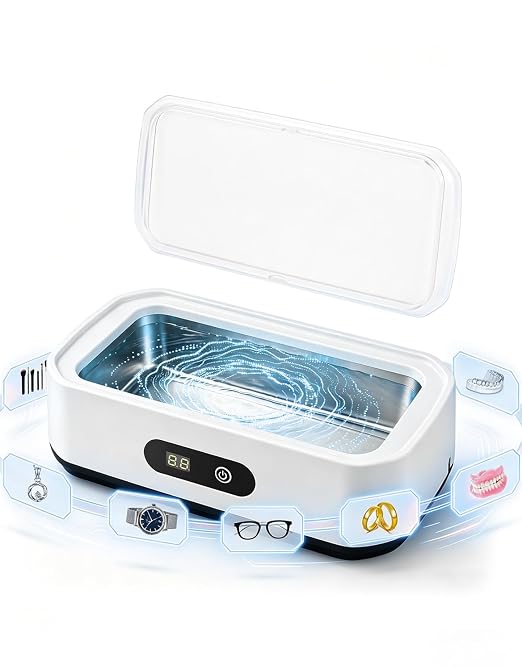 Ultrasonic Jewelry Cleaner, 22oz 49kHz Cleaner for Retainer, Eyeglasses, Watches and Rings, 304 Stainless Steel Tank, Digital Timer, 5 Cleaning Modes, Gift for Mom, Bride or Dentists
