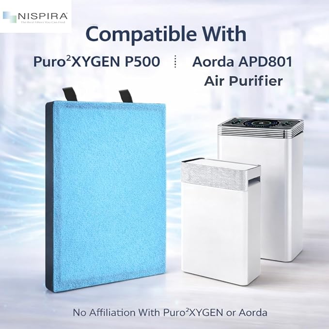 Nispira KJ203F P500 P500i Replacement Filter Set Compatible with Puroxygen P500_F Aorda APD801 Air Purifiers, 4-Stage Filtration HEPA + Carbon, 3-Pack