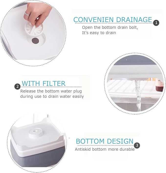 MontNorth Collapsible Basin Bucket,9L Collapsible Dishpan with Drain Plug for Kitchen Sink,5L Portable Foldable Small Plastic Water Supplies for Outdoor Garden Camping Fishing Car Wash(Sets of 2)