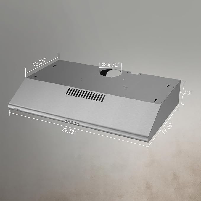Hermitlux Under Cabinet Range Hood, 30 inch Vent Hood With 3 Speed Exhaust Fan, Ducted And Ductless Convertible, LED Bright Light Bulbs and Charcoal Filter, Stainless Steel Filter, Stainless Steel