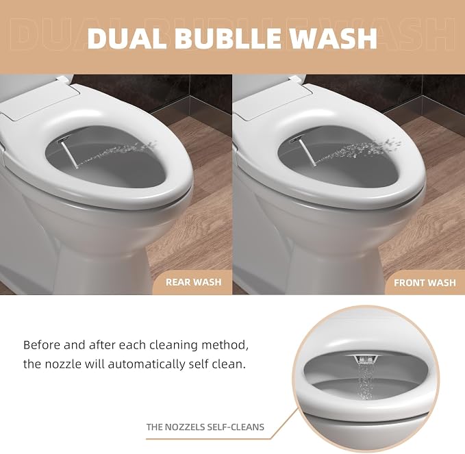 Elongated Bidet Toilet Seat with Soft Close, Non-Electric Bidet Toilet Seat with Self Cleaning Dual Nozzles, Fit Elongated Toilet Seat, Bidet Attachment