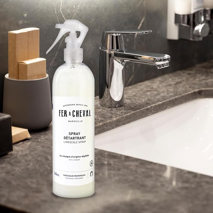 Fer à Cheval Bathroom Limescale Spray 500 ml/ 16.9 fl oz, 4-in-1 Cleaner with Natural Ingredients
