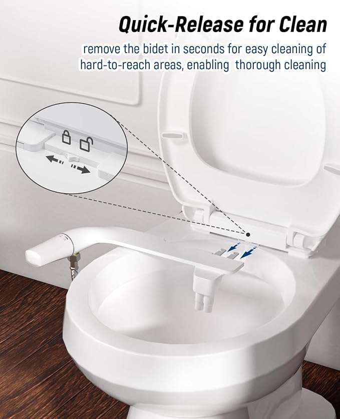 SAMODRA Bidet Toilet Seat with Soft Close Lid - Non-Electric Dual Nozzle System, Quick-Release for Easy Installation & Clean