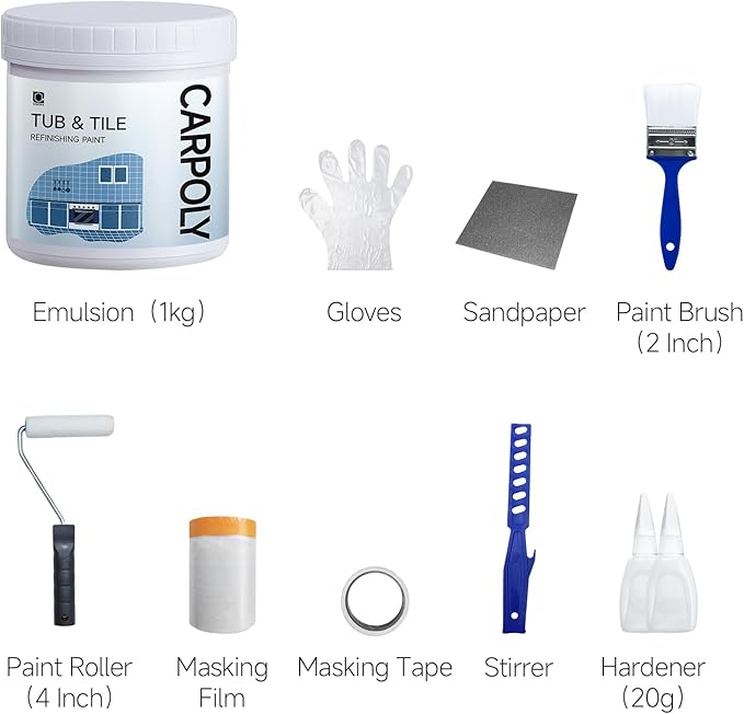 Tile Paint, 35oz Tub and Tile Refinishing Kit with Tools, DIY Bathtub Paint Kit for Bathroom, Water-based|Low Oder, Easy to Use for Kitchen, Porcelain, Floor, Semi-gloss Black, 50-60sq.ft