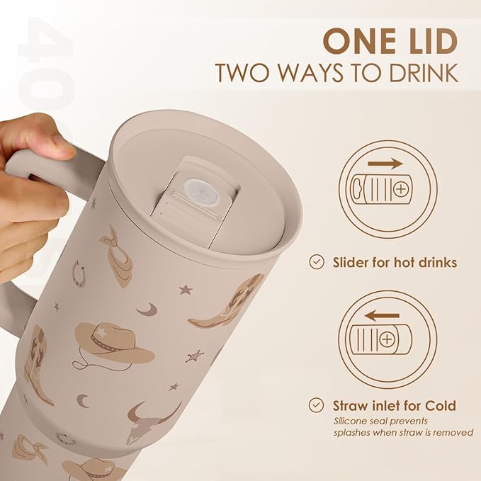 SANDJEST Cowgirl Tumbler 40oz for Women Girls – Stainless Steel Travel Coffee Mug Cup with Handle and Straw, Gift for Birthday Christmas