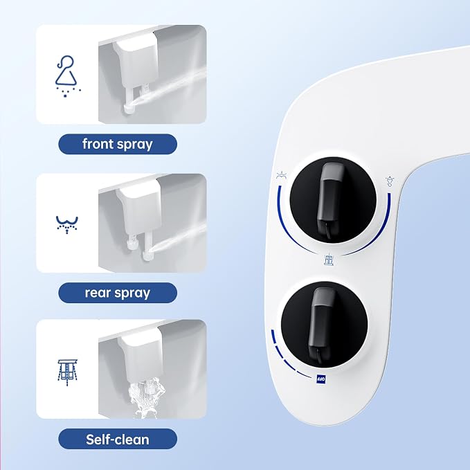 GarveeHome Bidet Attachment for Toilet, Dual Self-Cleaning Nozzles with Rear and Feminine Wash, Adjustable Spray Pressure, Easy Installation Hygienic Bathroom Accessory, Black