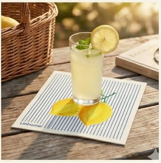 Lemon Collection Swedish Dishcloth, Reusable Paper Towel, Super Absorbent Cellulose Sponge, Kitchen Cleaning Cloth, Washable & Compostable (Lemon Zest - 4 Pack)