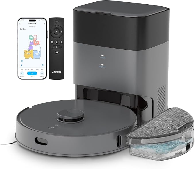 FIXR Robot Vacuum and Mop with Self-Emptying, 75-Day Hands-Free Cleaning 12,000Pa Suction, T25-GR