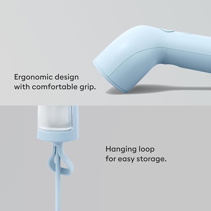 Steamery Handheld Clothes Steamer Cirrus Core, 1350W, Steam Output 0.74 oz/min, Heat up in 15 Seconds, Dry Steam Technology, Hanging Loop, Visible Water Tank, Portable, Scandinavian Design (Blue)